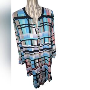 Rafaella Women's Blue,White,Black and Pink Plaid Button-Down Shirt Size 2X